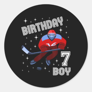Sticker Rond 7e anniversaire Garçon Hockey sur glace 7 ans amus