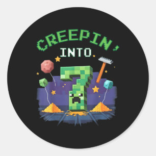 Sticker Rond 7e Anniversaire Joueur Pixel Creepin dans 7 jeu vi
