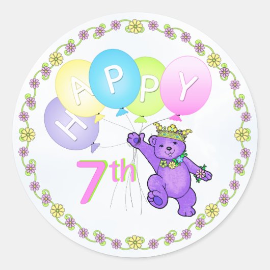 Sticker Rond 7e anniversaire Princesse Bear Happy (Devant)