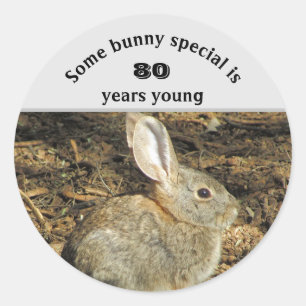 Sticker Rond 80 Ans Jeune lapin adorable Photo 80e Anniversaire