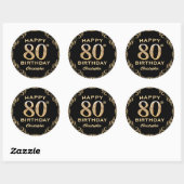 Sticker Rond 80e anniversaire de la Parties scintillant Black a (Feuille)