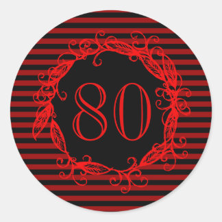 Sticker Rond 80e anniversaire des femmes Noir Rouge Tourbillonn