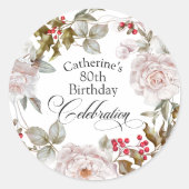 Sticker Rond 80e anniversaire Elégant Décembre Floral (Devant)