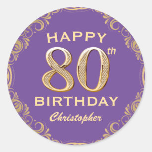 Sticker Rond 80e anniversaire fête violet et Parties scintillan