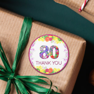 Sticker Rond 80e anniversaire Fleurs florales Élégant 80 ans