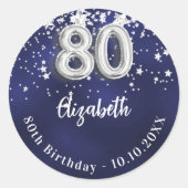 Sticker Rond 80e anniversaire marine bleu argent étoiles (Devant)