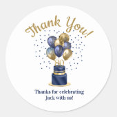 Sticker Rond 80e anniversaire Marine Blue Balloon Cake Merci (Devant)