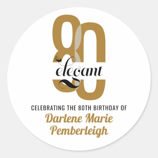 Sticker Rond 80e anniversaire minimal et élégant Gold Black 80e (Devant)