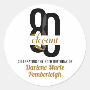 Sticker Rond 80e anniversaire minimum et élégant Black Gold 80e