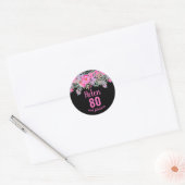 Sticker Rond 80e anniversaire rose aquarelle floral (Enveloppe)
