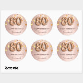 Sticker Rond 80e anniversaire rose or étoiles police de ballon  (Feuille)