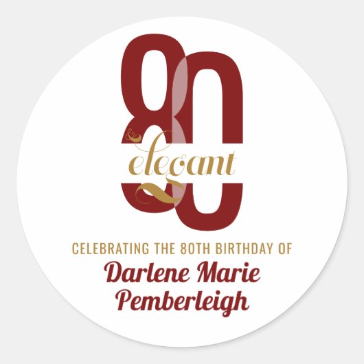 Sticker Rond 80e anniversaire Ruby Red Gold 80e (Devant)