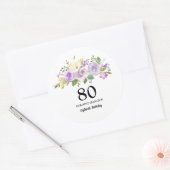 Sticker Rond 80e fête d'anniversaire Rose violet Floral (Enveloppe)