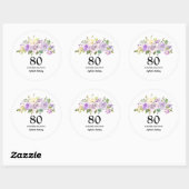 Sticker Rond 80e fête d'anniversaire Rose violet Floral (Feuille)
