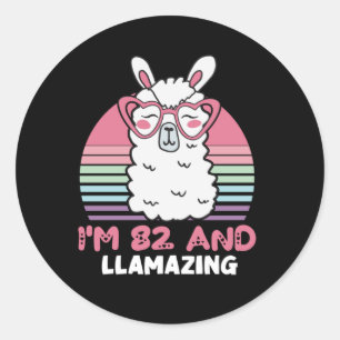 Sticker Rond 82e anniversaire Llamazing Llama 82 ans Anniversai