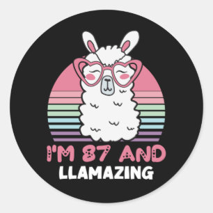 Sticker Rond 87e anniversaire Llamazing Llama 87 ans Anniversai