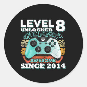 Sticker Rond 8 Anniversaire Cadeaux Garçons Niveau 8 Joueur dév