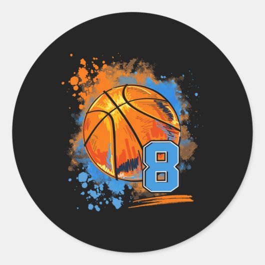 Sticker Rond 8 ans 8e anniversaire Basketball (Devant)