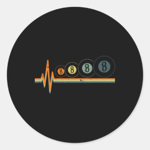 Sticker Rond 8 Billard Ball Retro Heart beat Sports Pool Snoo