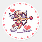 Sticker Rond 8 bit Valentine's day rétro cupid (Devant)