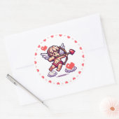 Sticker Rond 8 bit Valentine's day rétro cupid (Enveloppe)