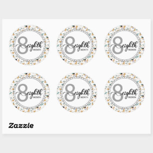 Sticker Rond 8 Mois Jalon Bébé Giraffes et Ballons