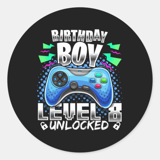 Sticker Rond 8 Vidéo Déverrouillée Jeu 8e Anniversaire Gamer Ca (Devant)