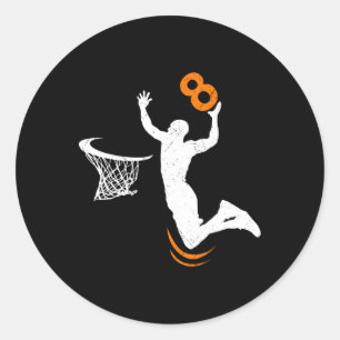 Sticker Rond 8 Year Old Basketball Dunk 8th Birthday Party Boys