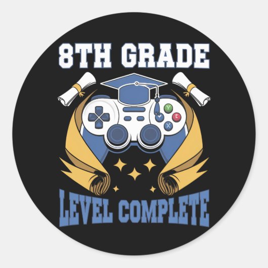 Sticker Rond 8e année Niveau Complet Jeu Gamer Graduation (Devant)