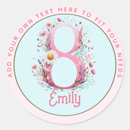 Sticker Rond 8e anniversaire Fairy Floral Pink Princess Fairyta (Devant)