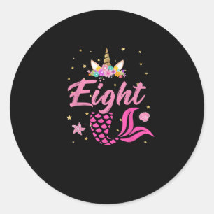 Sticker Rond 8e anniversaire fille Unicorn Chemise Mermaid Queu