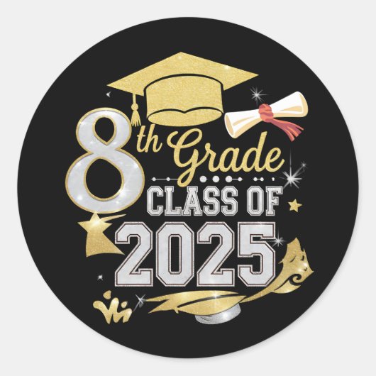 Sticker Rond 8e Classe De 2025 Graduate Graduation (Devant)