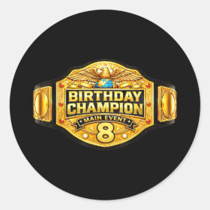 Sticker Rond 8ème anniversaire de lutteur enfant champion de lu