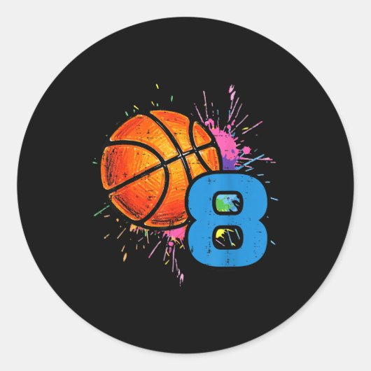 Sticker Rond 8th Birthday Basketball 8 Year Old Bday Srts Boys (Devant)