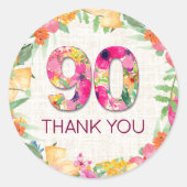 Sticker Rond 90 ans Fleurs Linge 90e anniversaire Merci (Devant)