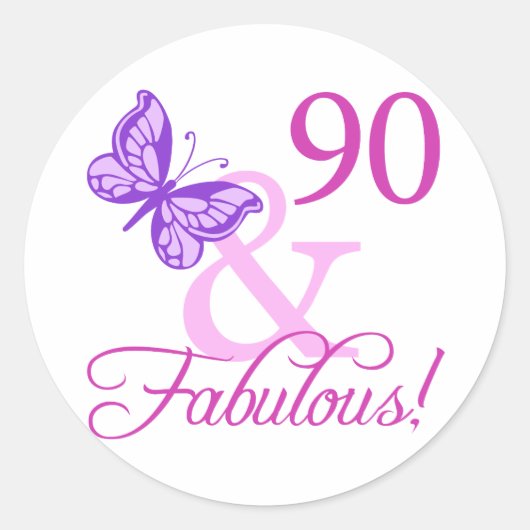 Sticker Rond 90 Et Cadeaux Fabuleux Anniversaires (Plum) (Devant)