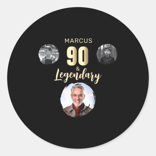 Sticker Rond 90 Legendary 3 Photos Gold 90th Birthday  (Devant)
