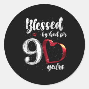 Sticker Rond 90e anniversaire béni par Dieu pendant 90 ans Anni