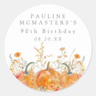 Sticker Rond 90e anniversaire Citrouille Fleur sauvage personna