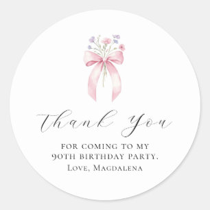 Sticker Rond 90e anniversaire de la fête Bow Custom Merci Favor