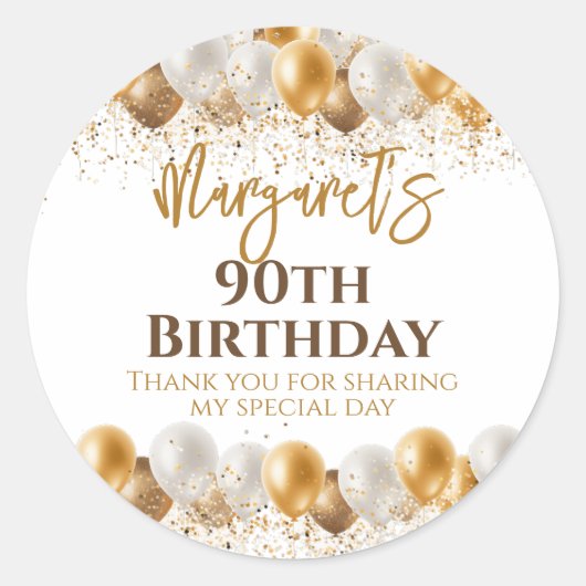 Sticker Rond 90e anniversaire de la fête Gold Merci d'argent (Devant)