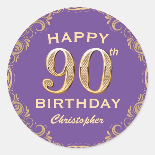 Sticker Rond 90e anniversaire de la Parties scintillant violet  (Devant)