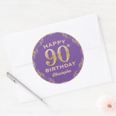 Sticker Rond 90e anniversaire de la Parties scintillant violet  (Enveloppe)