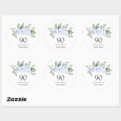 Sticker Rond 90e anniversaire fête Rose bleu Eucalyptus (Feuille)