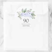 Sticker Rond 90e anniversaire fête Rose bleu Eucalyptus (Sac)
