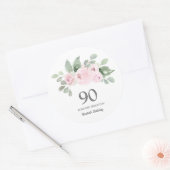 Sticker Rond 90e anniversaire fête rose Eucalyptus (Enveloppe)