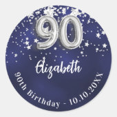 Sticker Rond 90e anniversaire marine bleu argent étoiles (Devant)