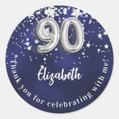 Sticker Rond 90e anniversaire marine bleu argent étoiles (Devant)