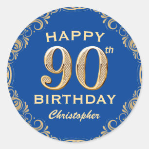 Sticker Rond 90e anniversaire Parties scintillant bleue et or c
