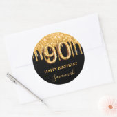 Sticker Rond 90e anniversaire parties scintillant en or noir ba (Enveloppe)